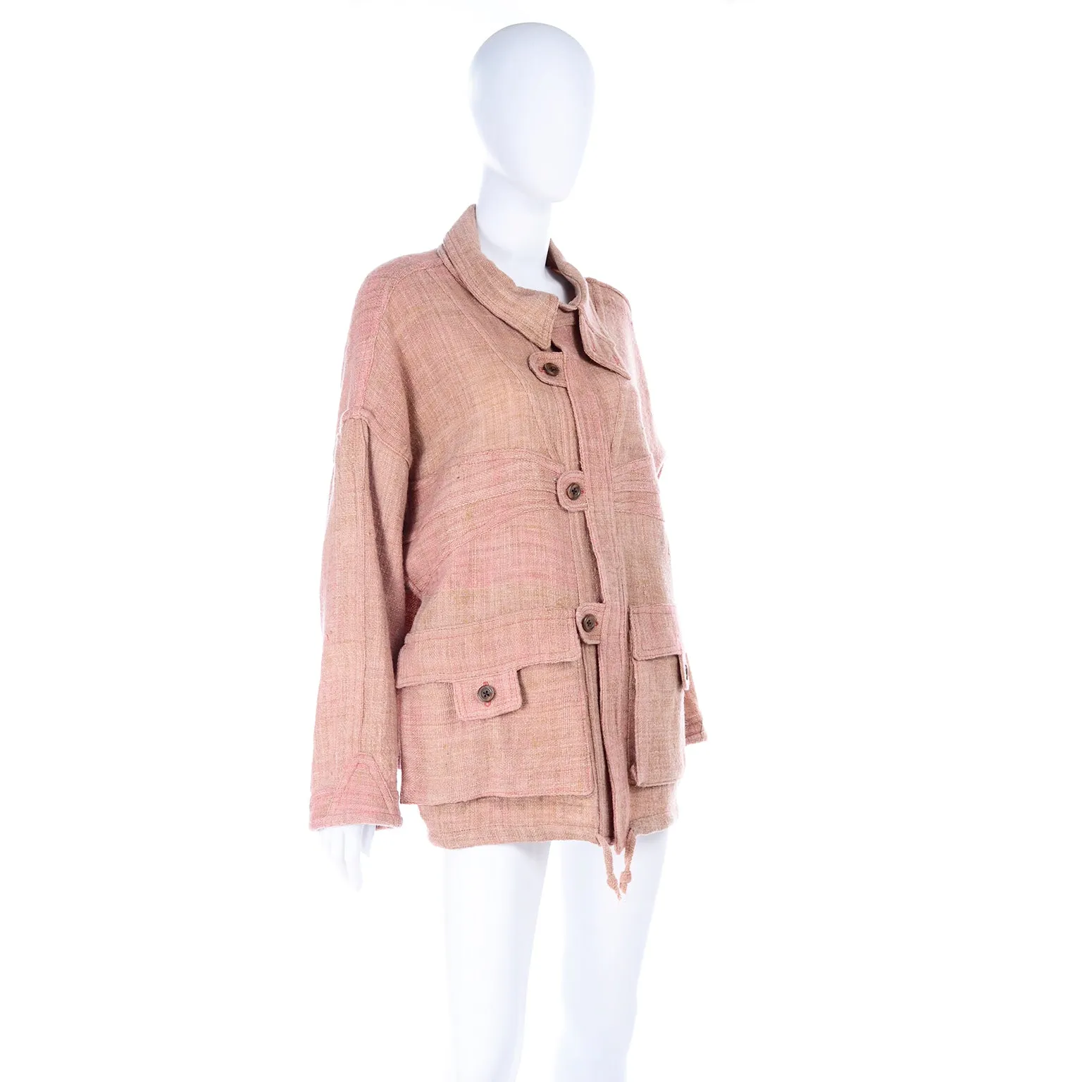 1980s Muted Pink Wool Handwoven Bolivian Vintage Jacket