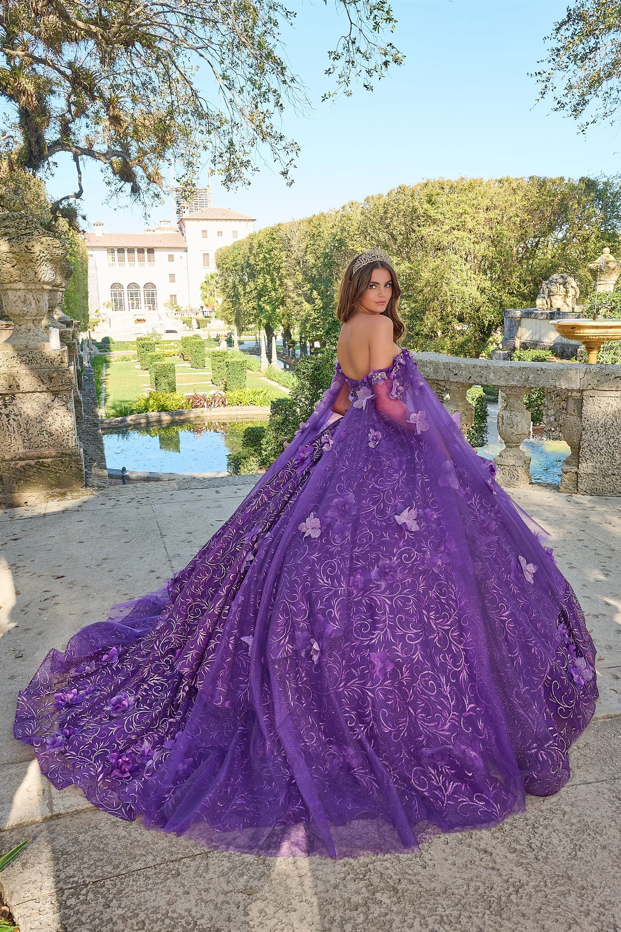 3D Floral Cape Sleeve Quinceanera Dress by Amarra 54216