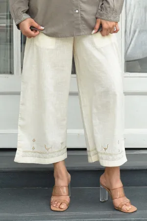 Bagh Cotton Off White Hand Embroidered Bottom