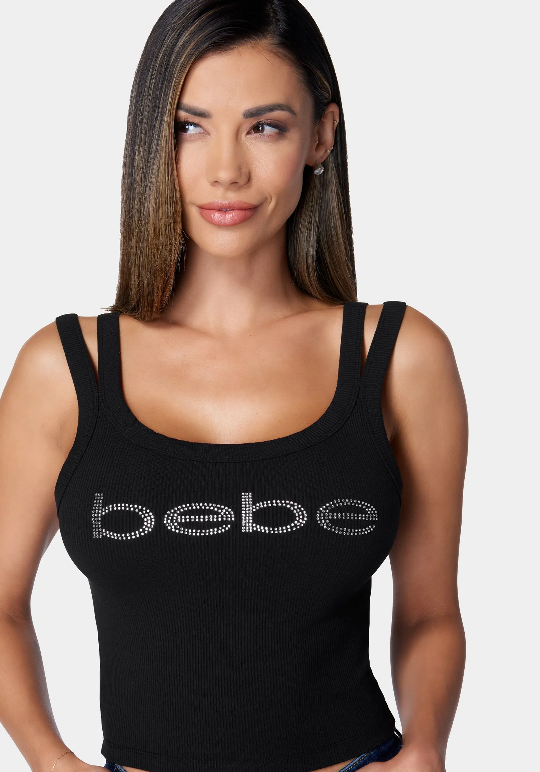 Bebe Logo Cropped Rib Top