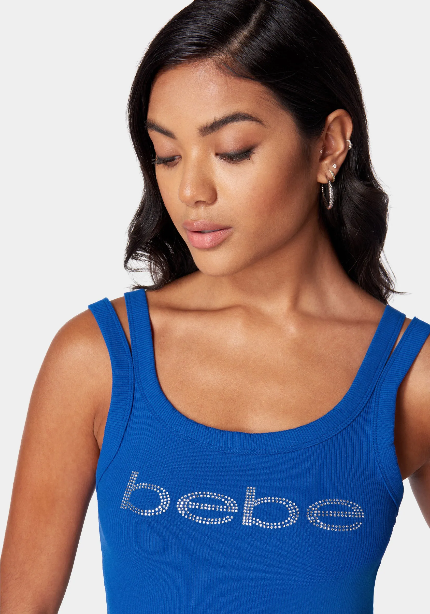 Bebe Logo Rib Cropped Top