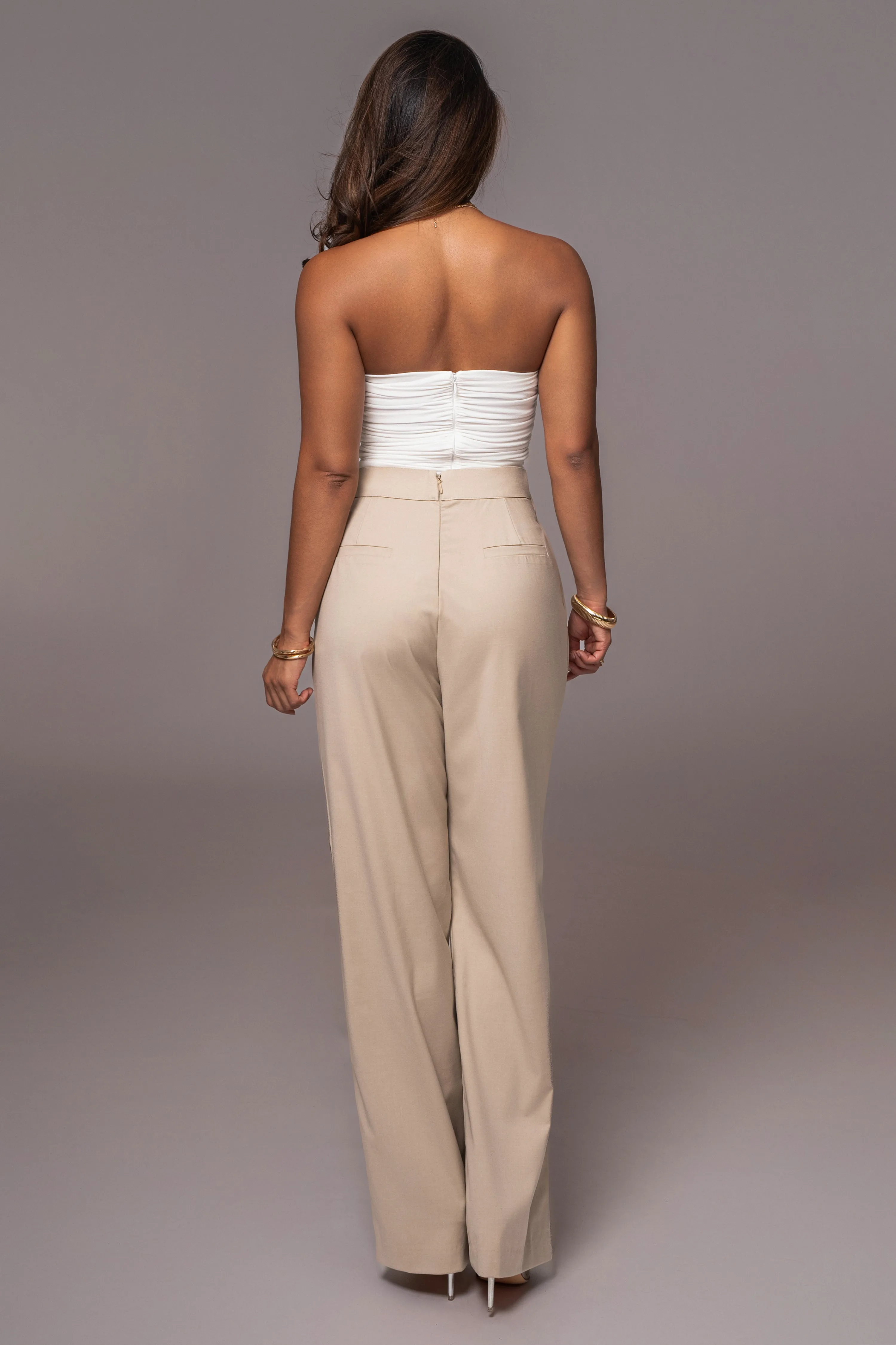 Beige Asymmetrical Draped Trousers