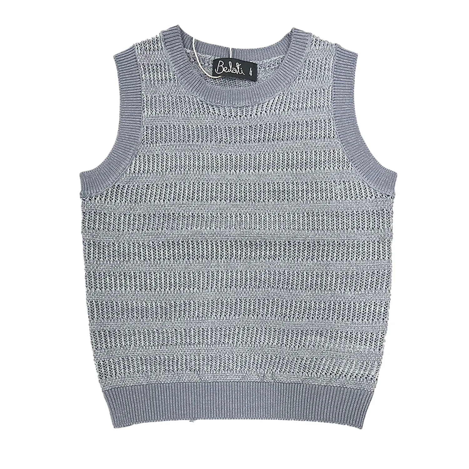 Belati Iris Flower Pointelle Row Marled Knit Vest