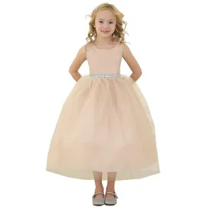 Big Girls Champagne Rhinestone Tulle Party Dress 8-12