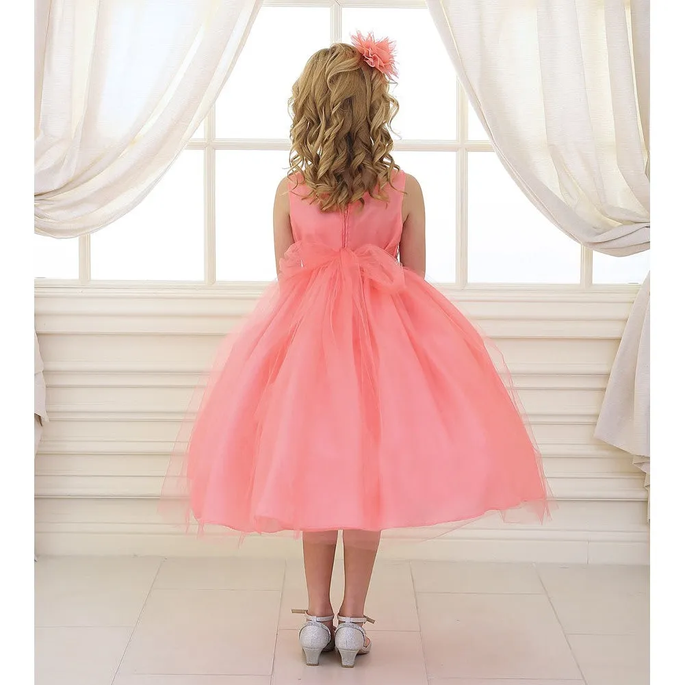 Big Girls Coral Rhinestone Tulle Junior Bridesmaid Dress 8-12