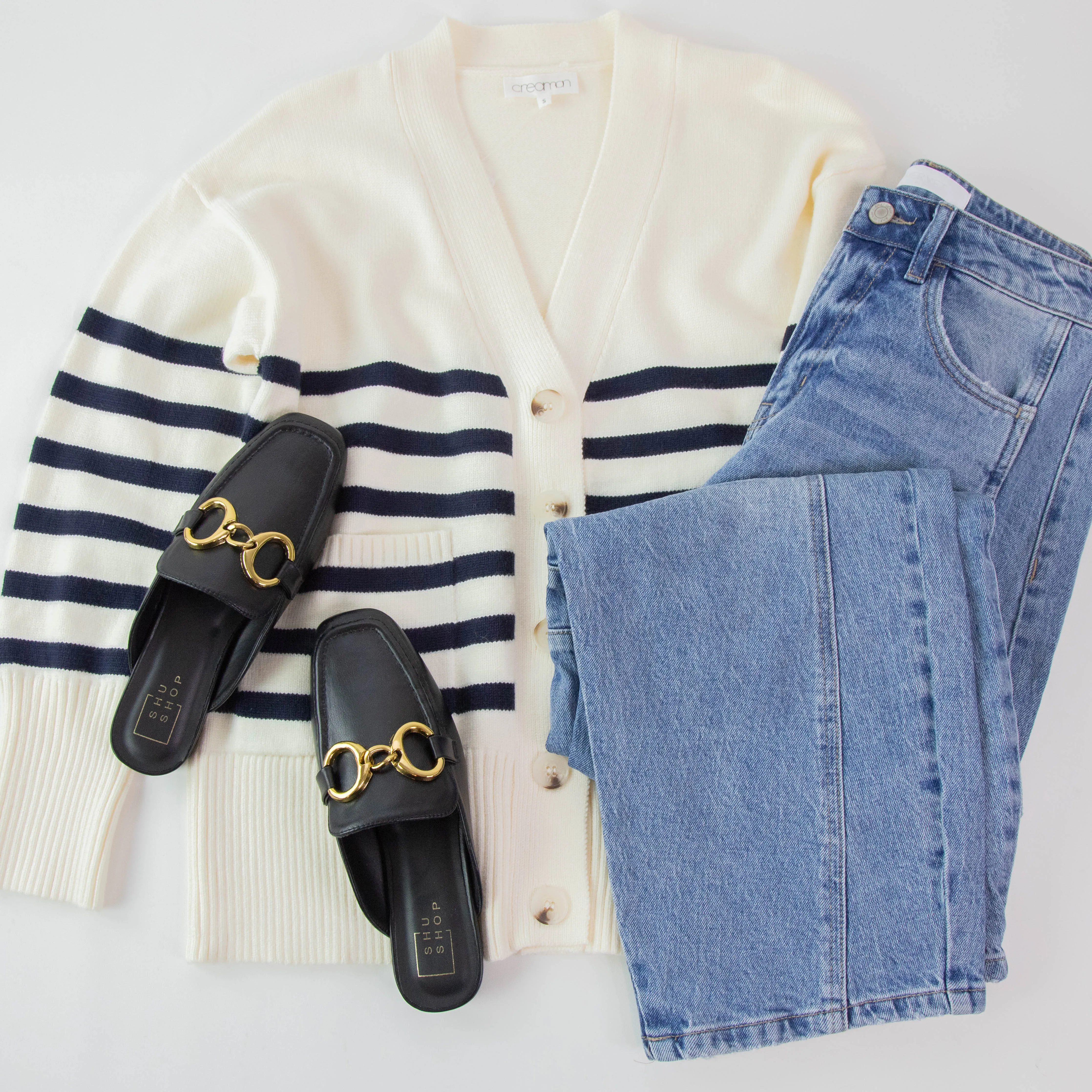 Blair Striped Button Down Cardigan, Cream