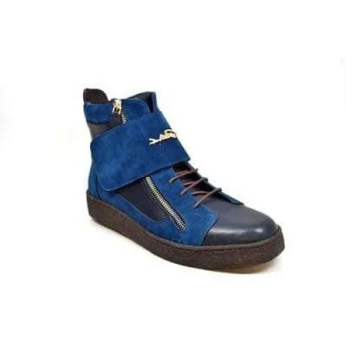 British Walkers Empire Men's Navy Blue Leather Crepe Sole High Tops