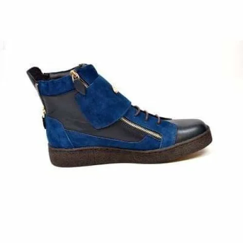 British Walkers Empire Men's Navy Blue Leather Crepe Sole High Tops