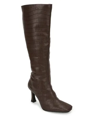 Brown Croc PU Pointed Knee High Boots (TC-ST-1158-BROCROC)