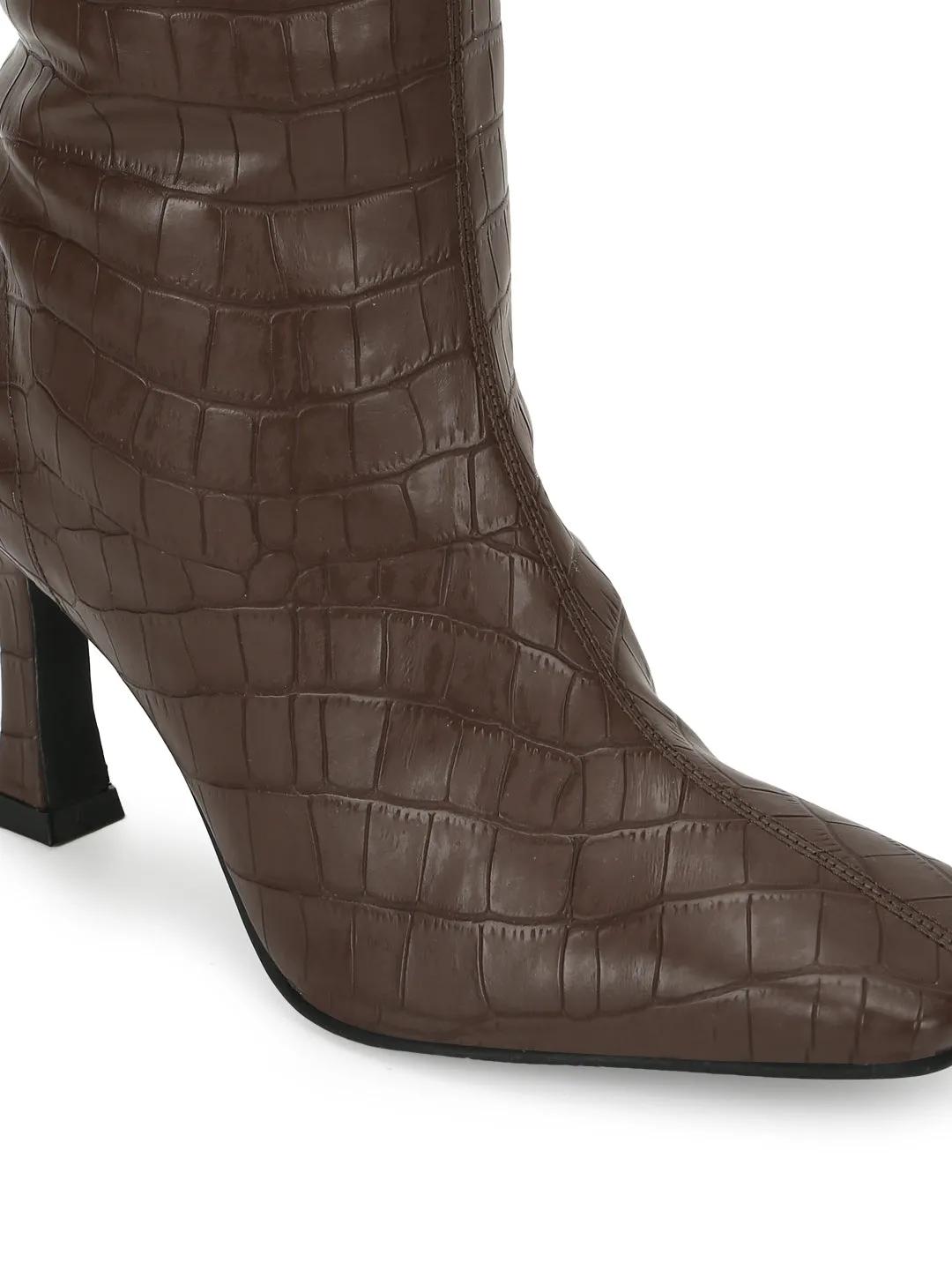 Brown Croc PU Pointed Knee High Boots (TC-ST-1158-BROCROC)