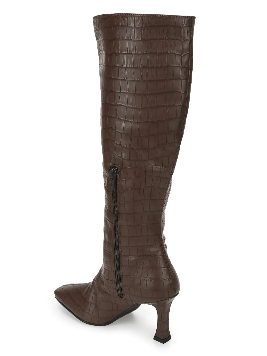 Brown Croc PU Pointed Knee High Boots (TC-ST-1158-BROCROC)