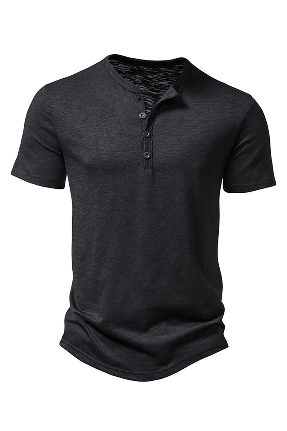 Button Black Summer Short Sleeves Tops for Men