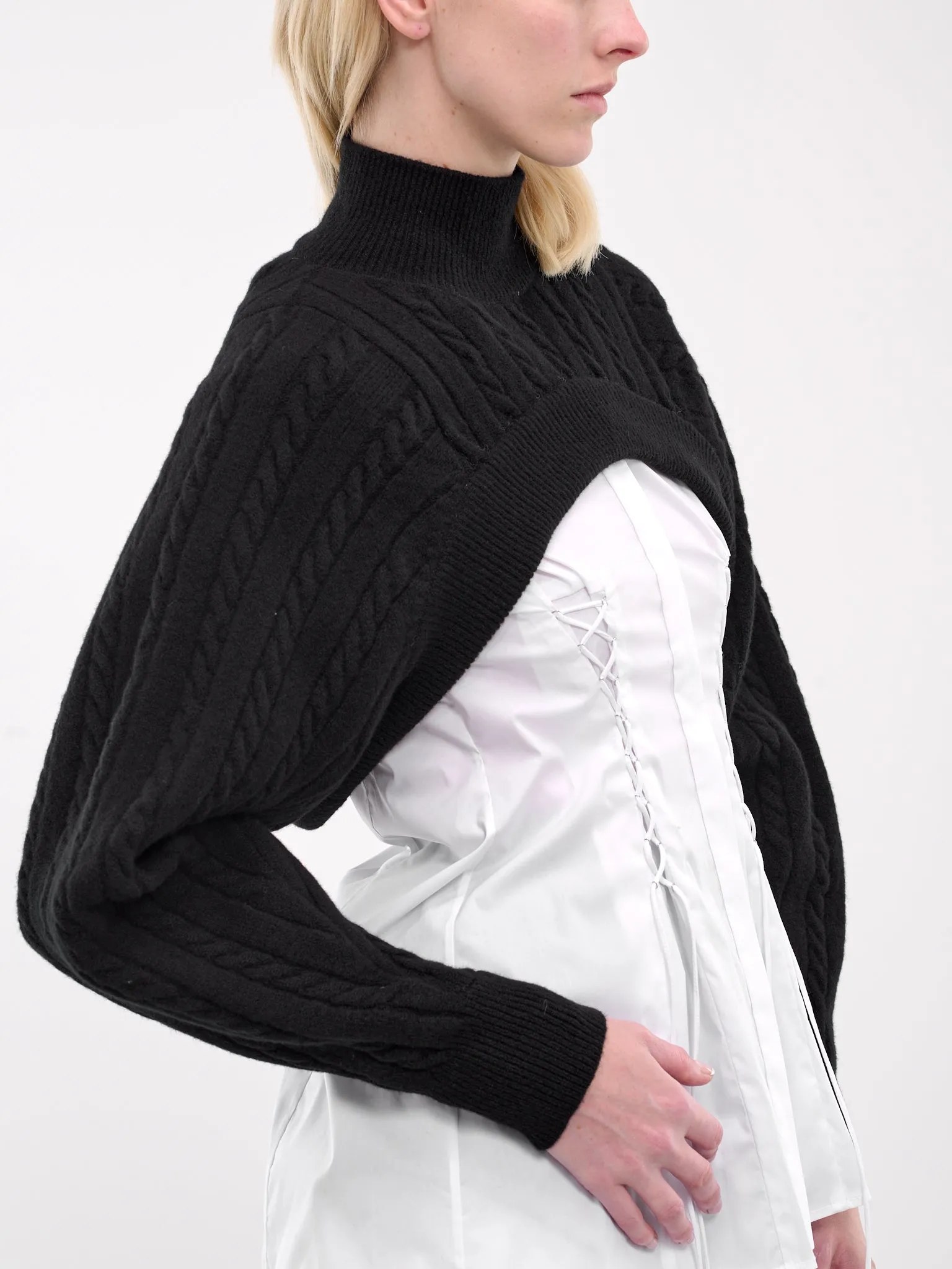 Cable-Knit Turtleneck Shrug (LMK2-0660-BLACK)