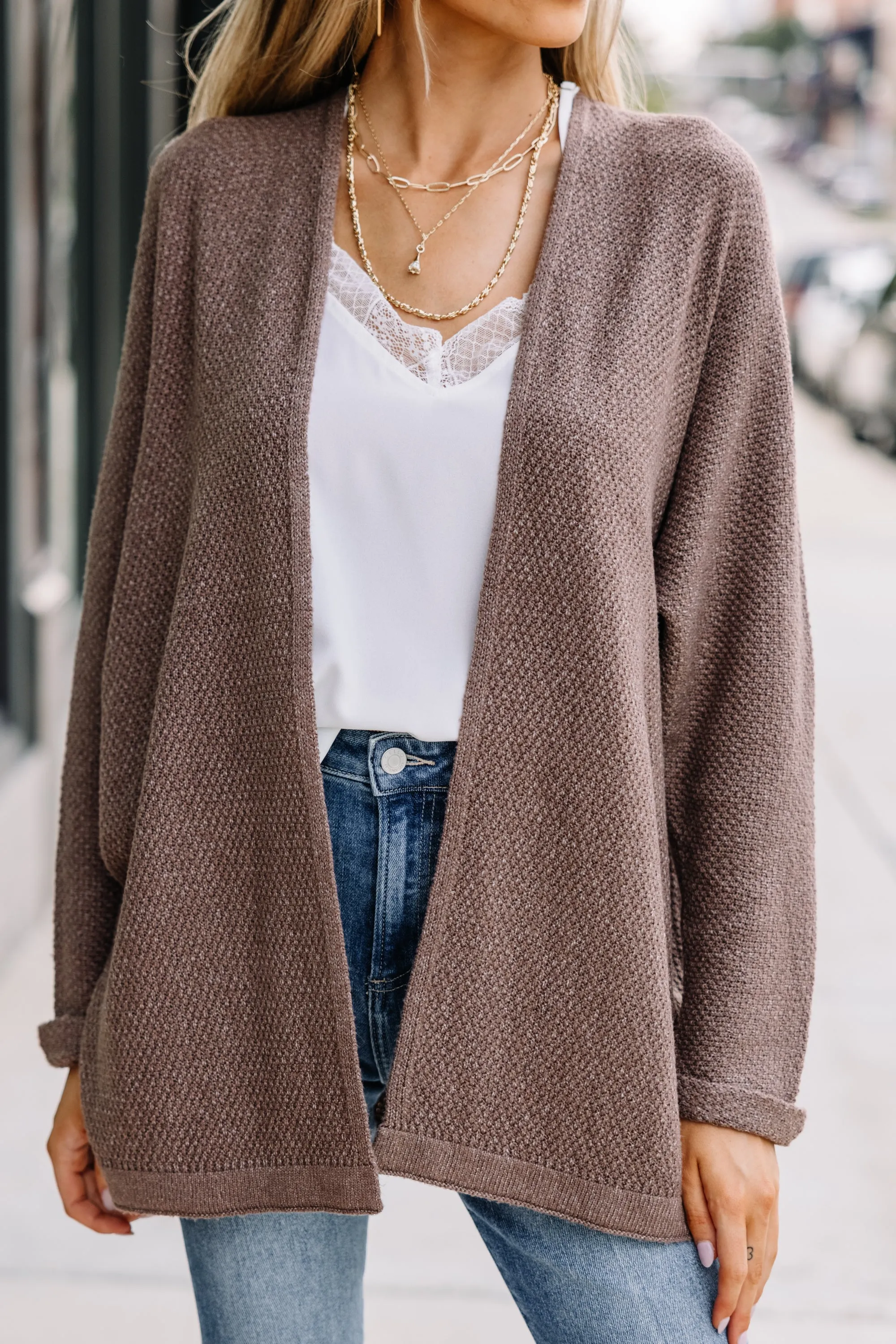 Call On Me Cappuccino Brown Cardigan