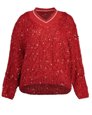 Chili Red Cashmere V Neck Pullover