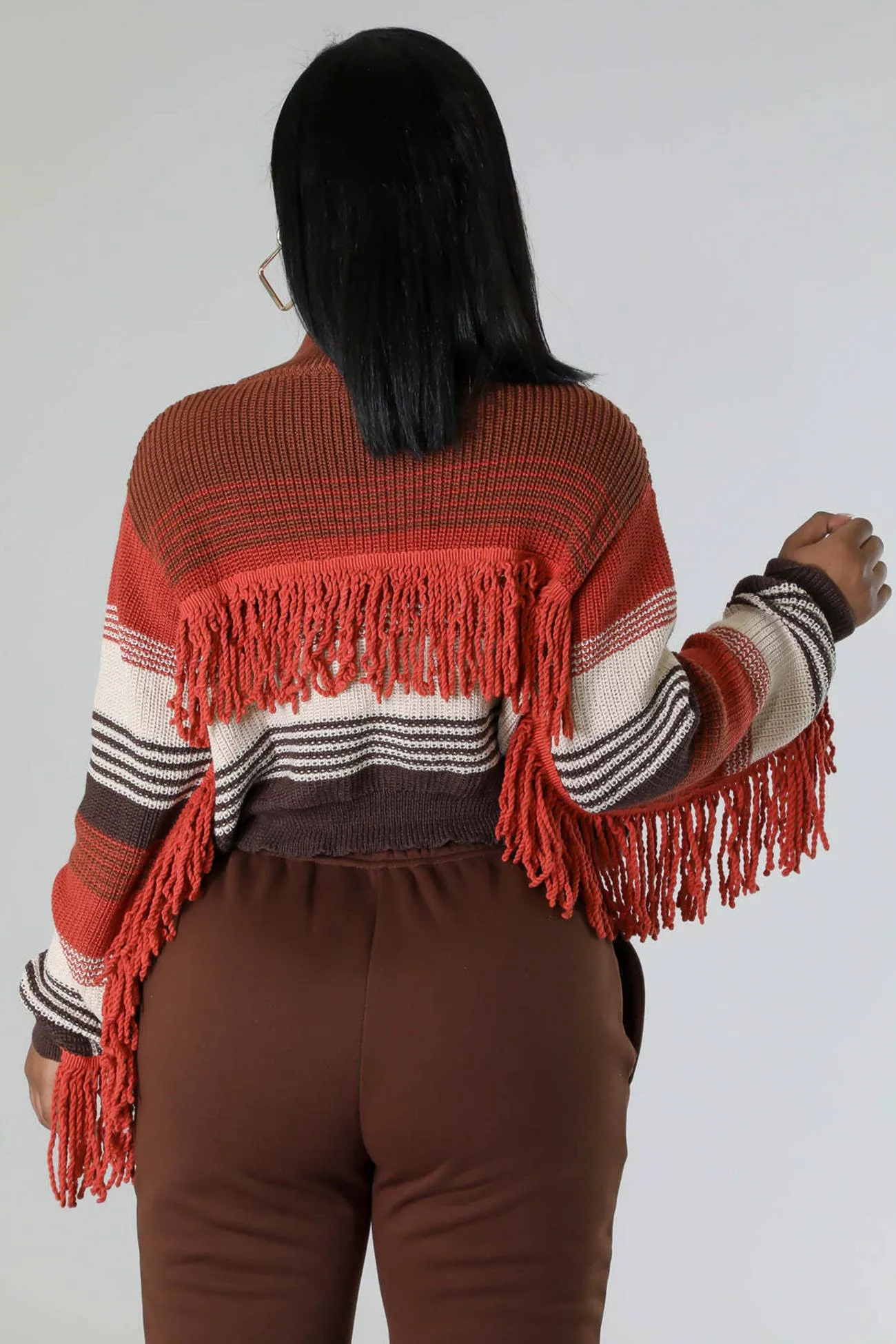 Contrast Fringe Knit Cardigan