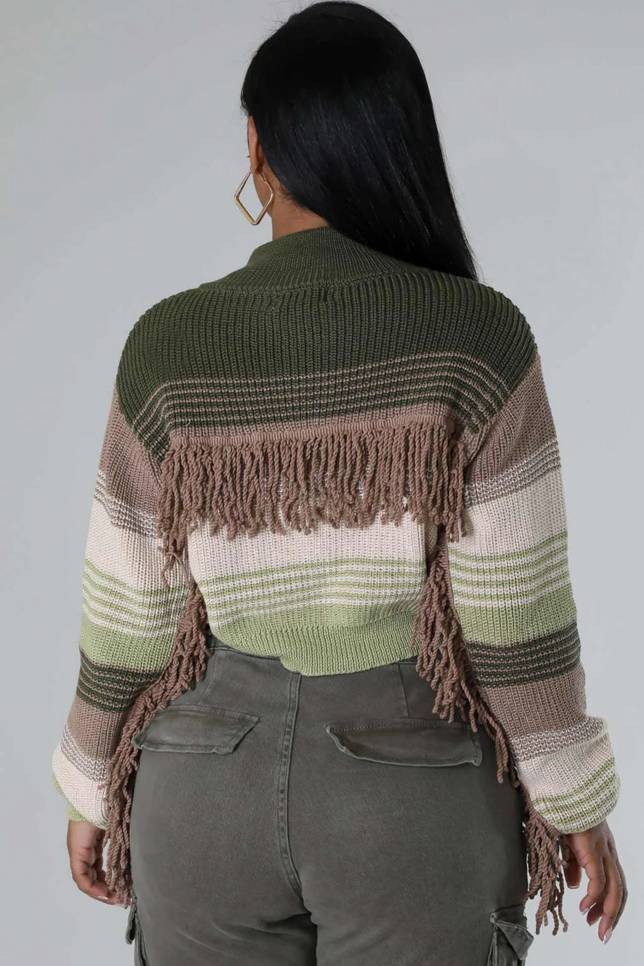 Contrast Fringe Knit Cardigan