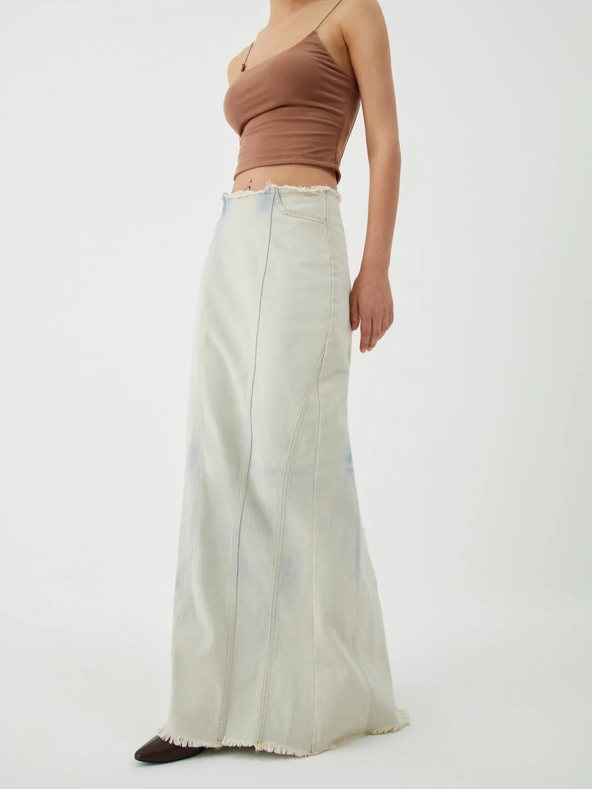 Cotton Minimalism Washed Trendy Denim Maxi Skirt