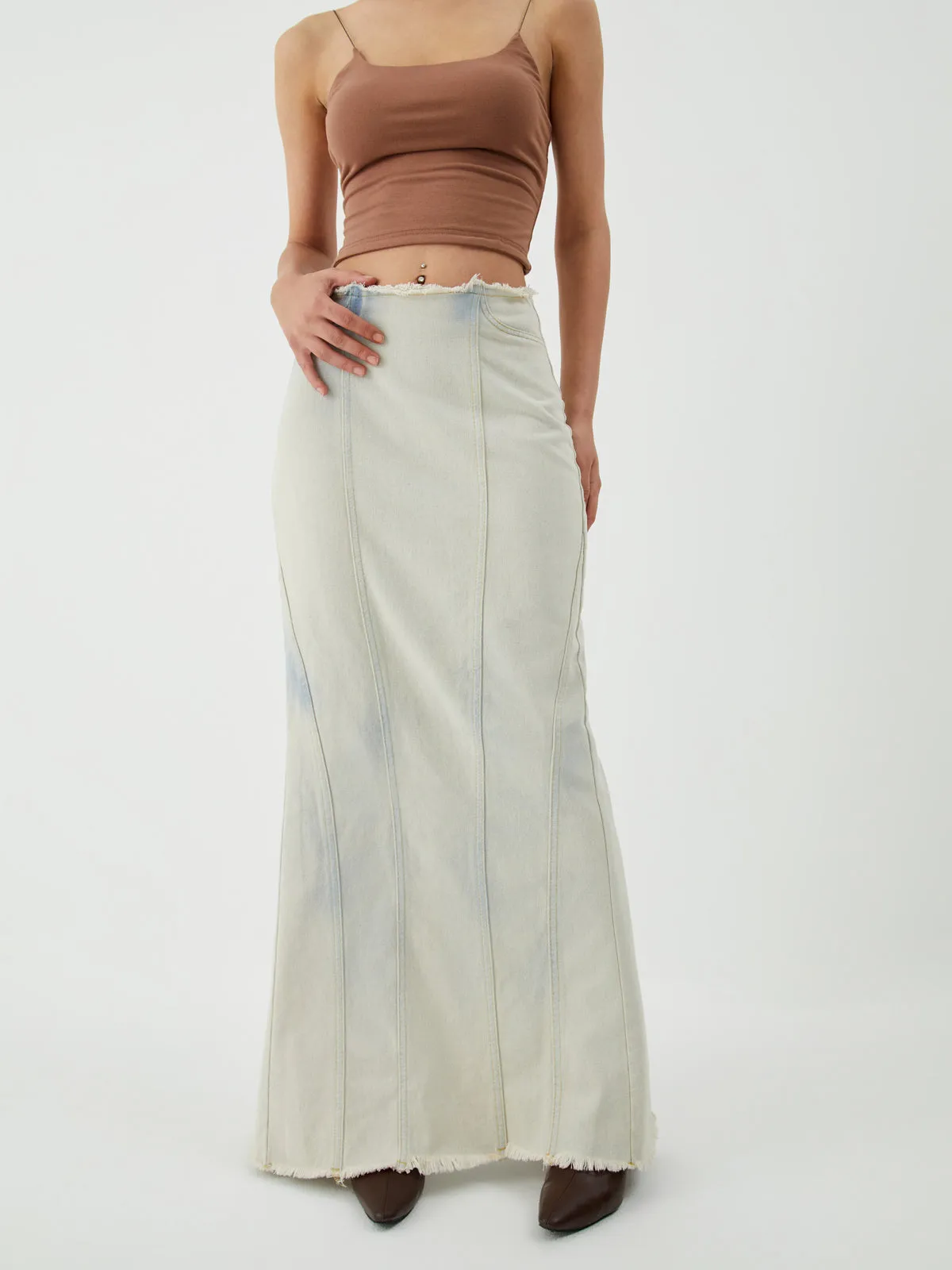 Cotton Minimalism Washed Trendy Denim Maxi Skirt