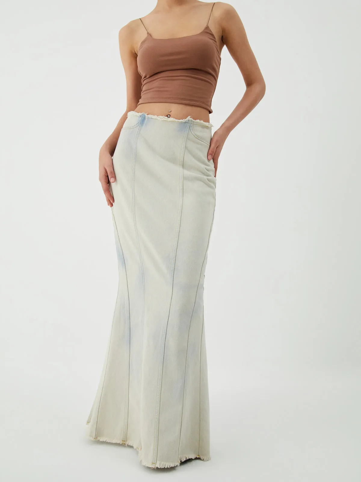 Cotton Minimalism Washed Trendy Denim Maxi Skirt