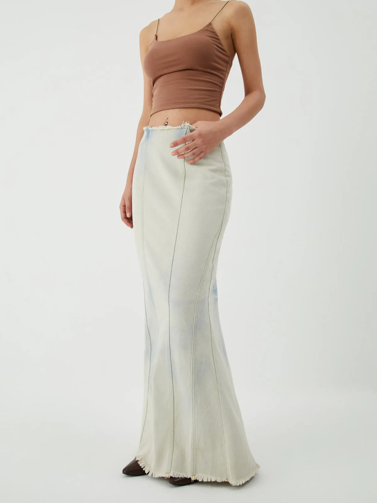 Cotton Minimalism Washed Trendy Denim Maxi Skirt