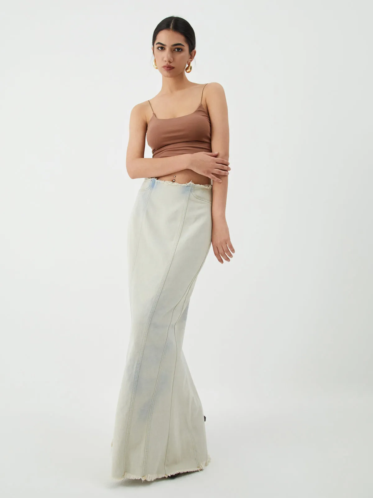 Cotton Minimalism Washed Trendy Denim Maxi Skirt