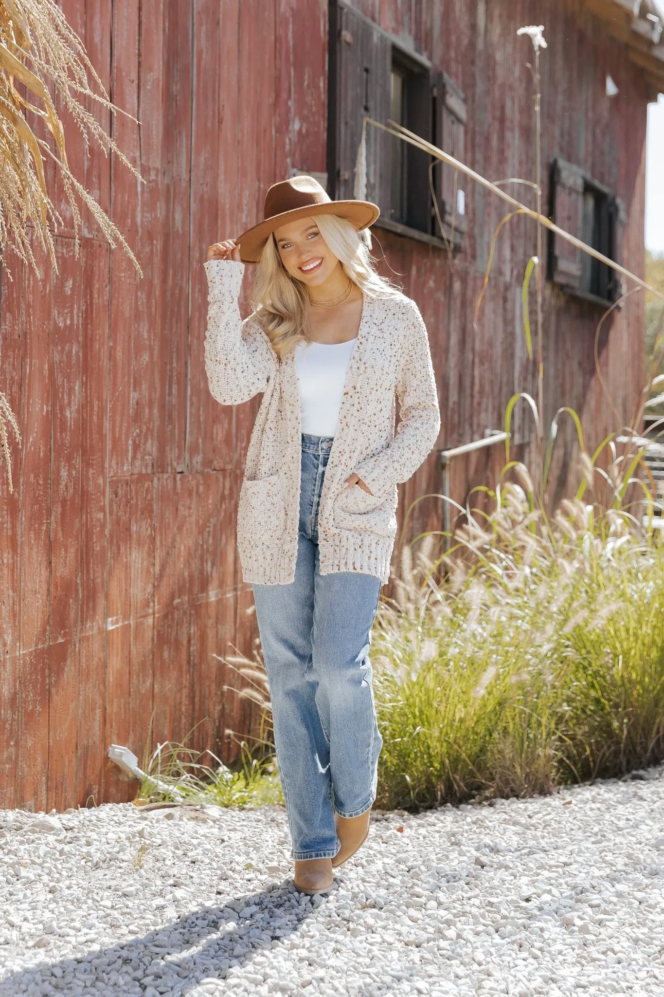 Cream Popcorn Open Front Cardigan - DOORBUSTER