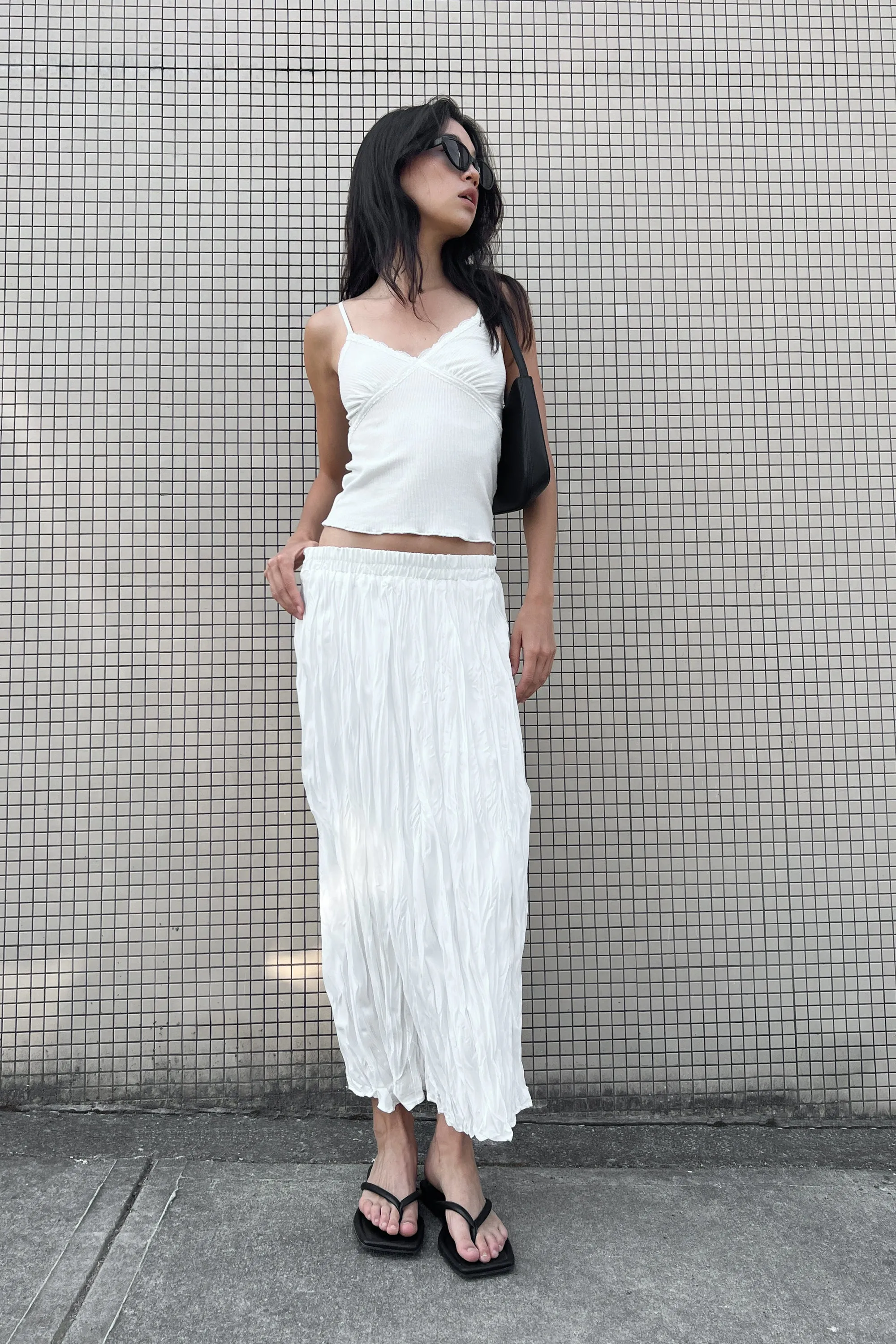 CRINKLED MIDI SKIRT