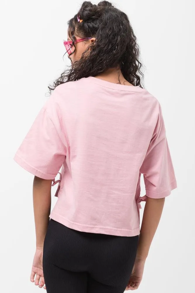 Crop Boxy Side Tie T-Shirt Pink