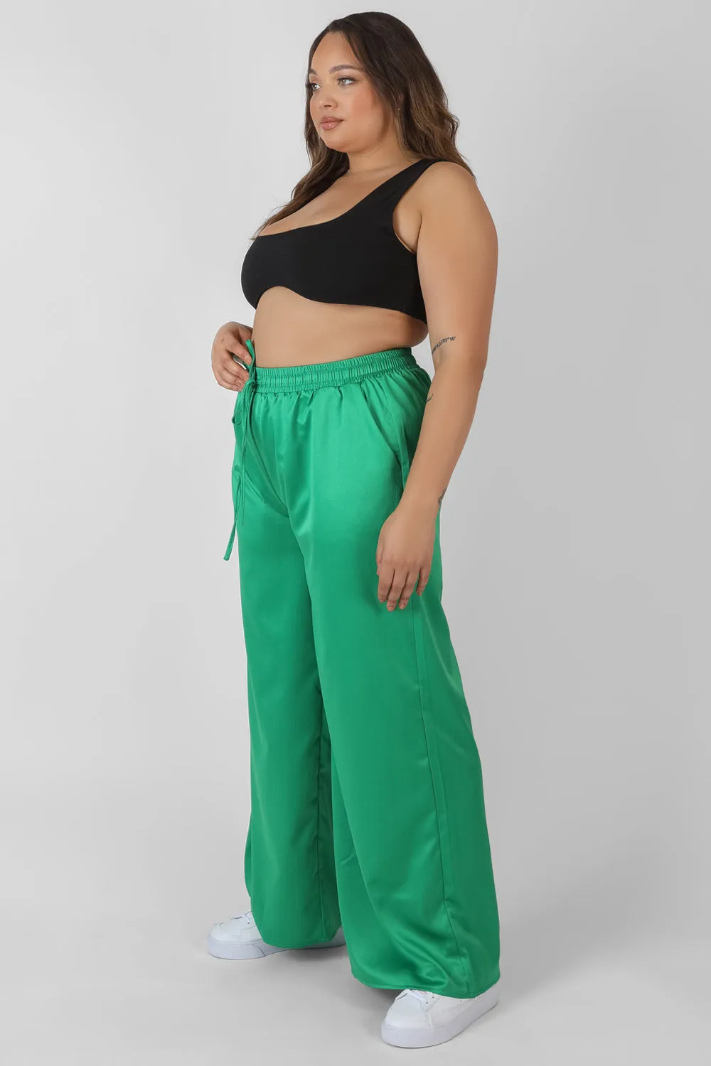 Curve Satin Wide Leg Trousers Green