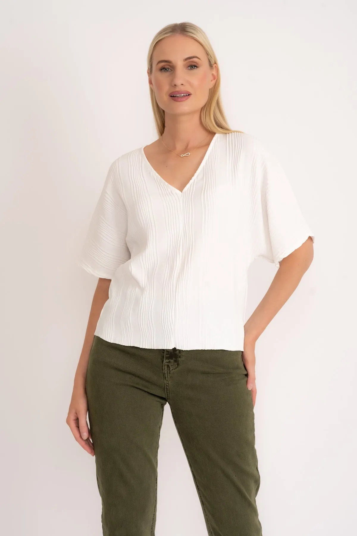 Ecru Wavy Crinkle Top