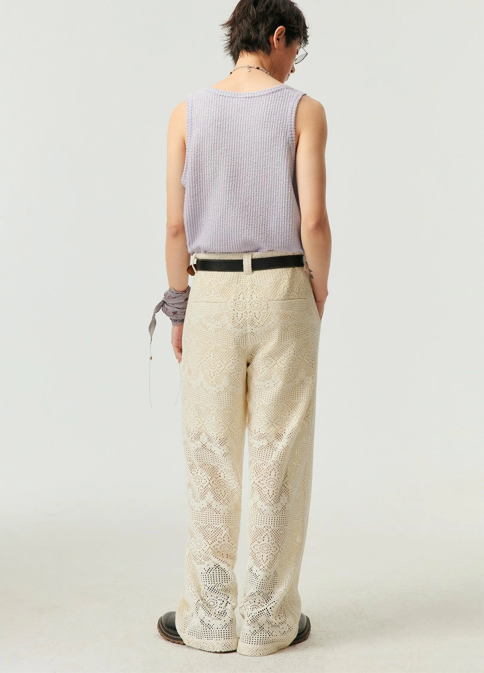 Elegant Unisex Spiral Lace Trousers