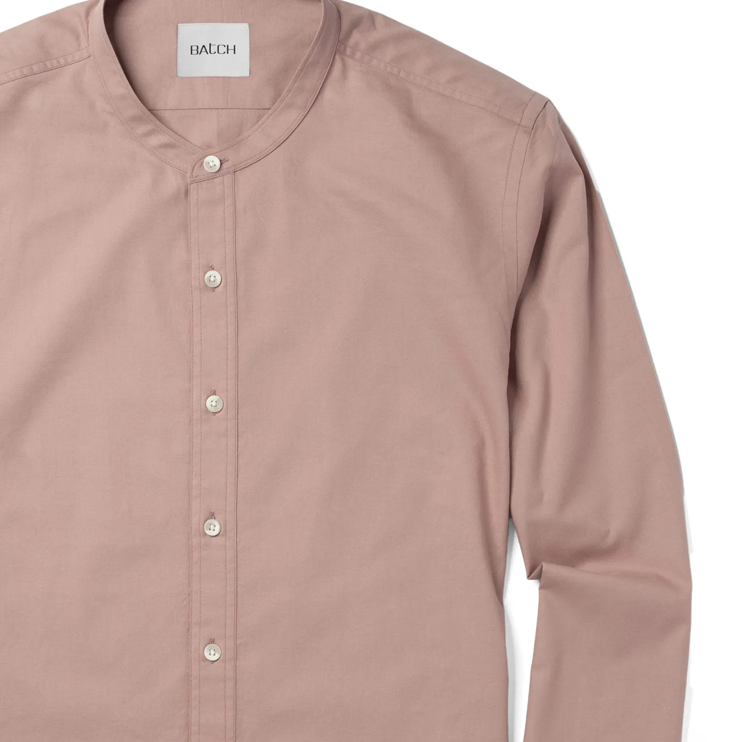 Essential Band Collar Button Down Shirt - Currant Cotton Twill