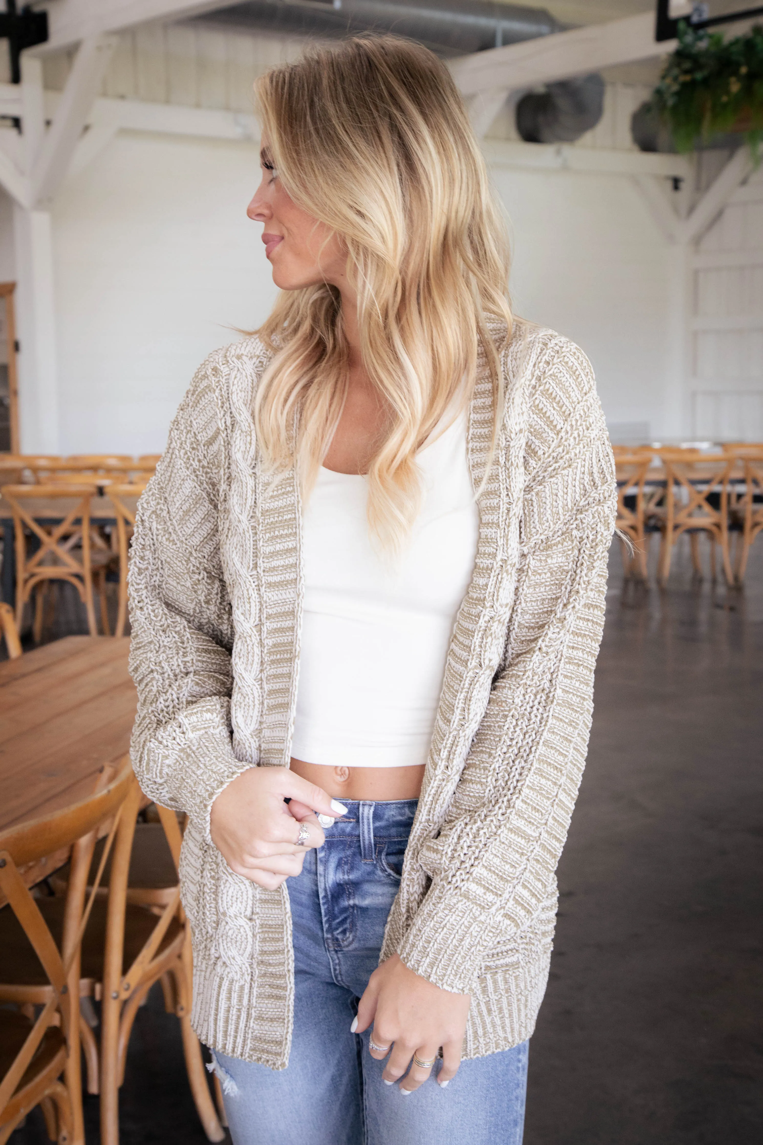 Gina Two Tone Cardigan, Olive