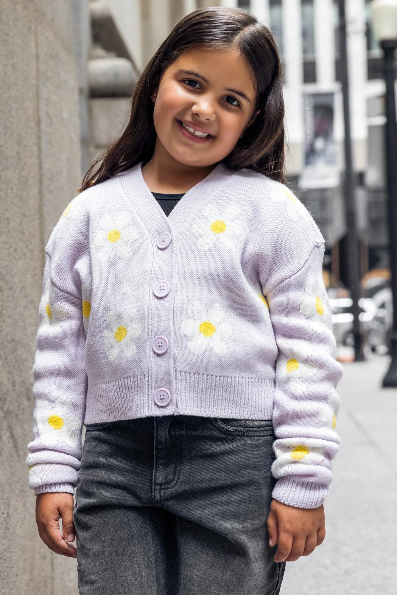 Girls Pattern Knit Button Up Cardigan