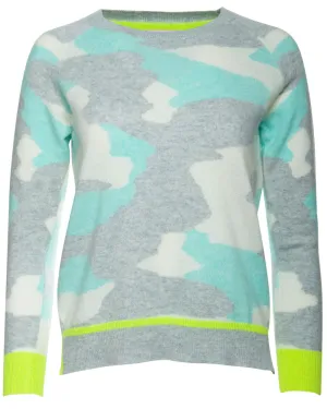 Grey and Aqua Coco Camo Crewneck Sweater