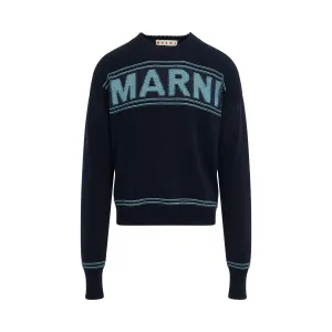 Intarsia Logo Crewneck Sweater in Eclipse