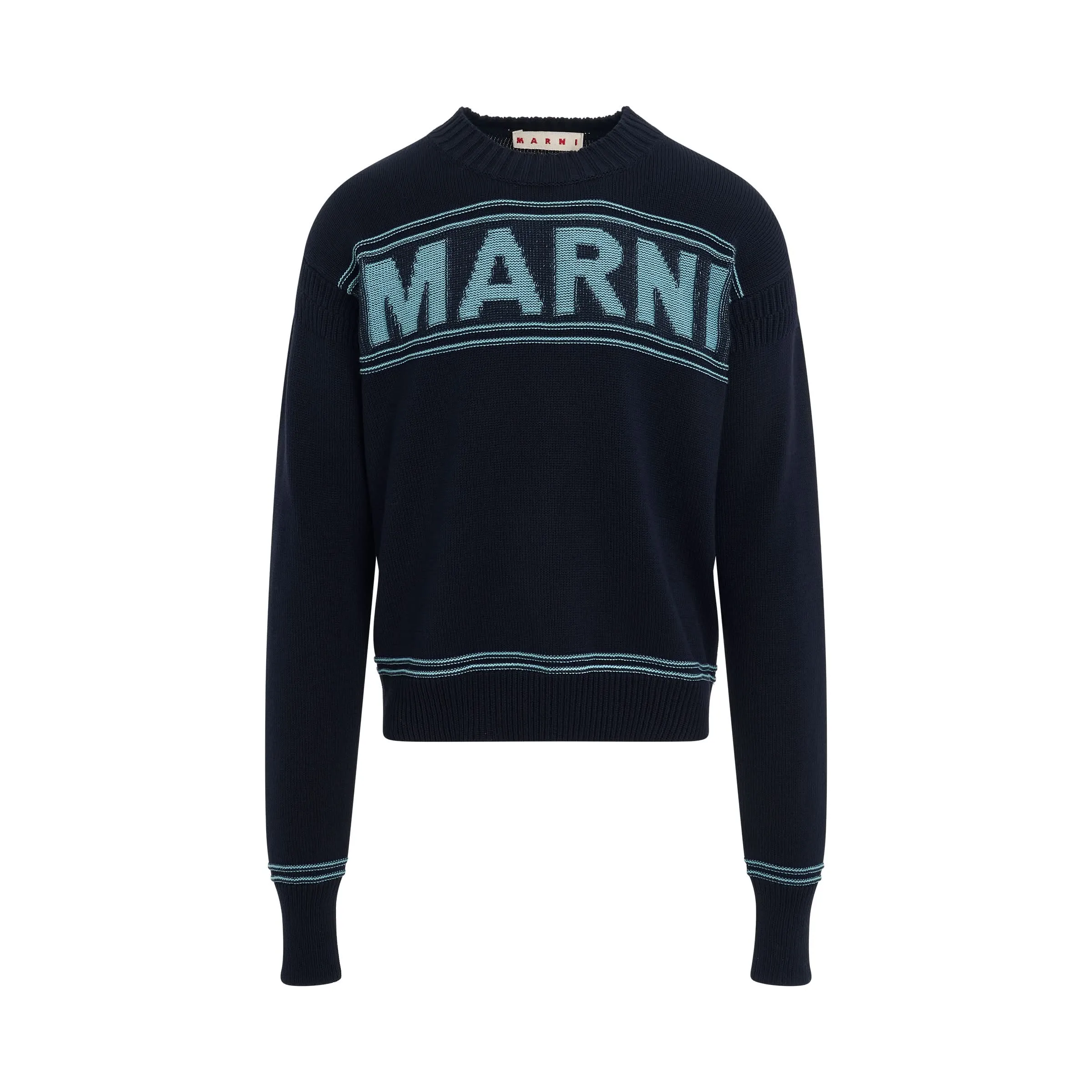 Intarsia Logo Crewneck Sweater in Eclipse