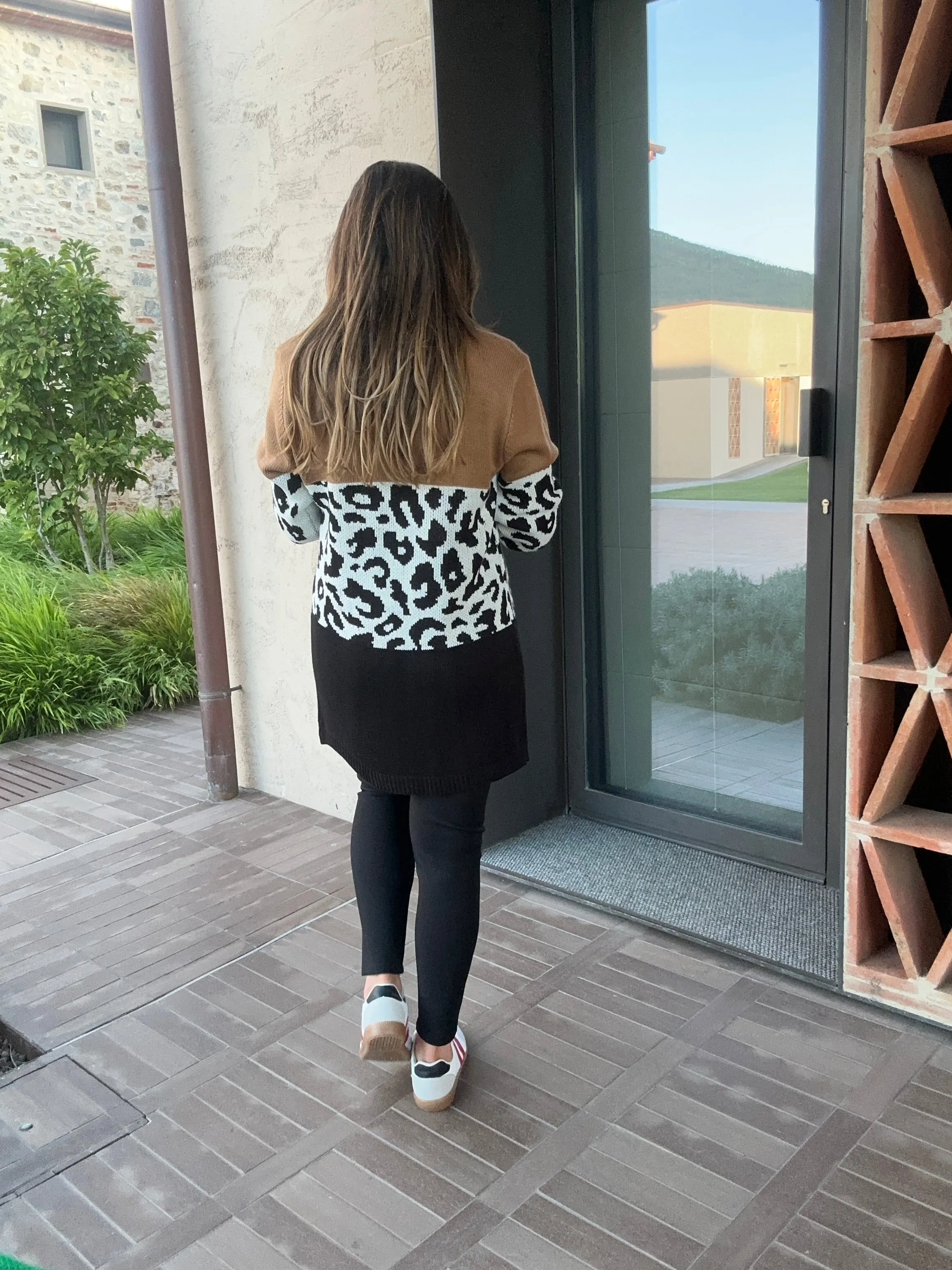 Juliette Camel Leopard Panel Cardigan