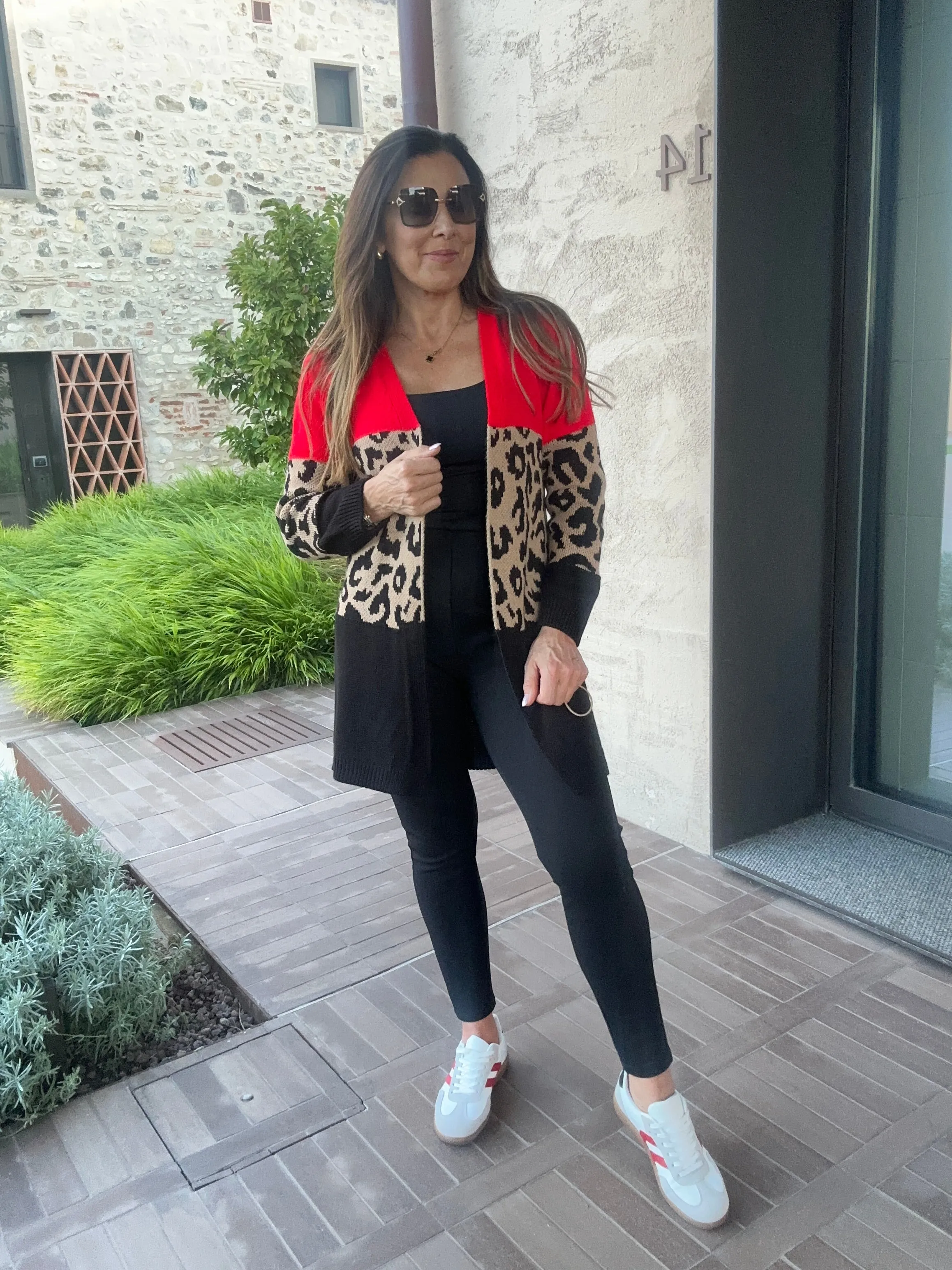 Juliette Red Leopard Panel Cardigan