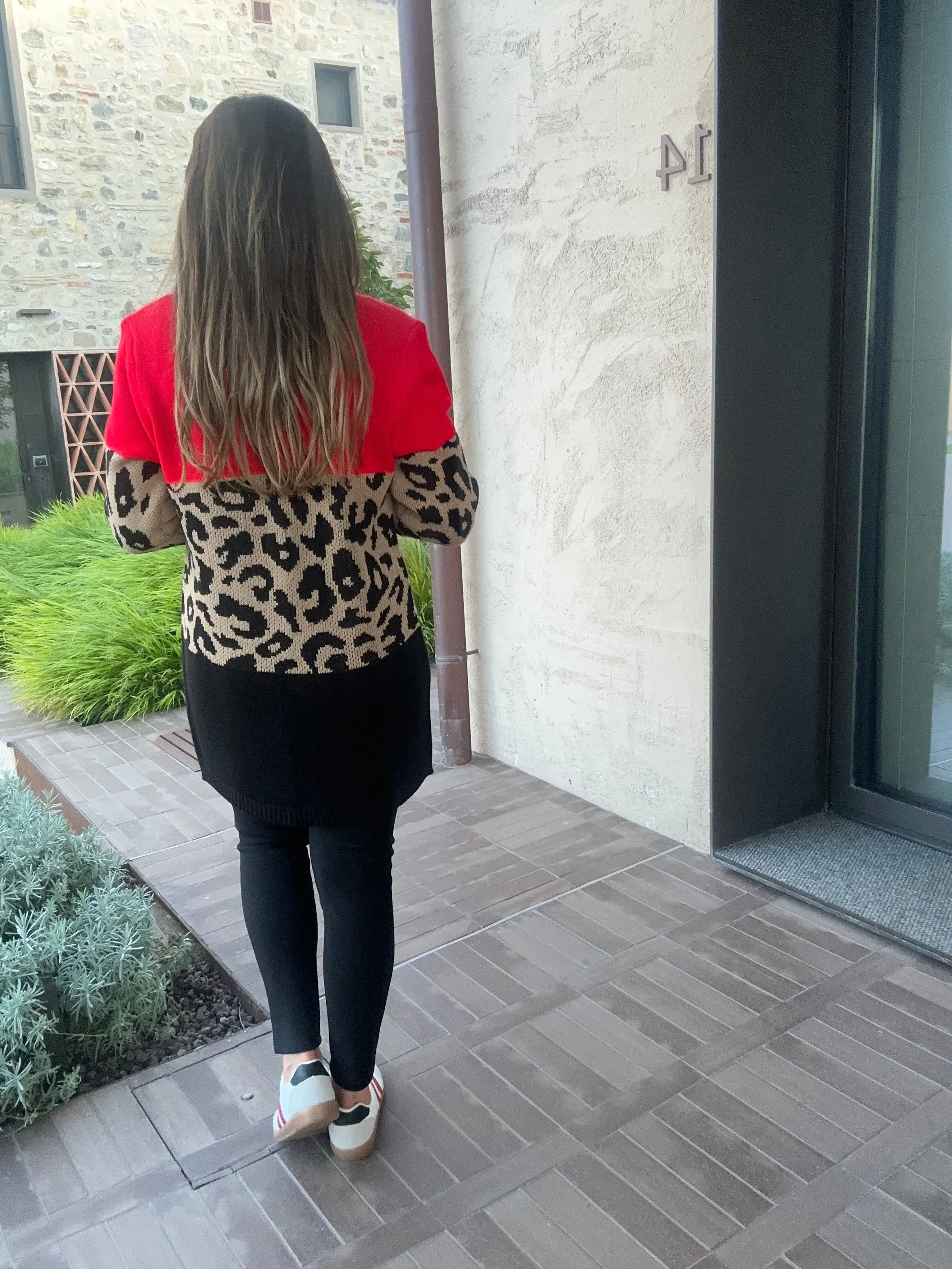 Juliette Red Leopard Panel Cardigan