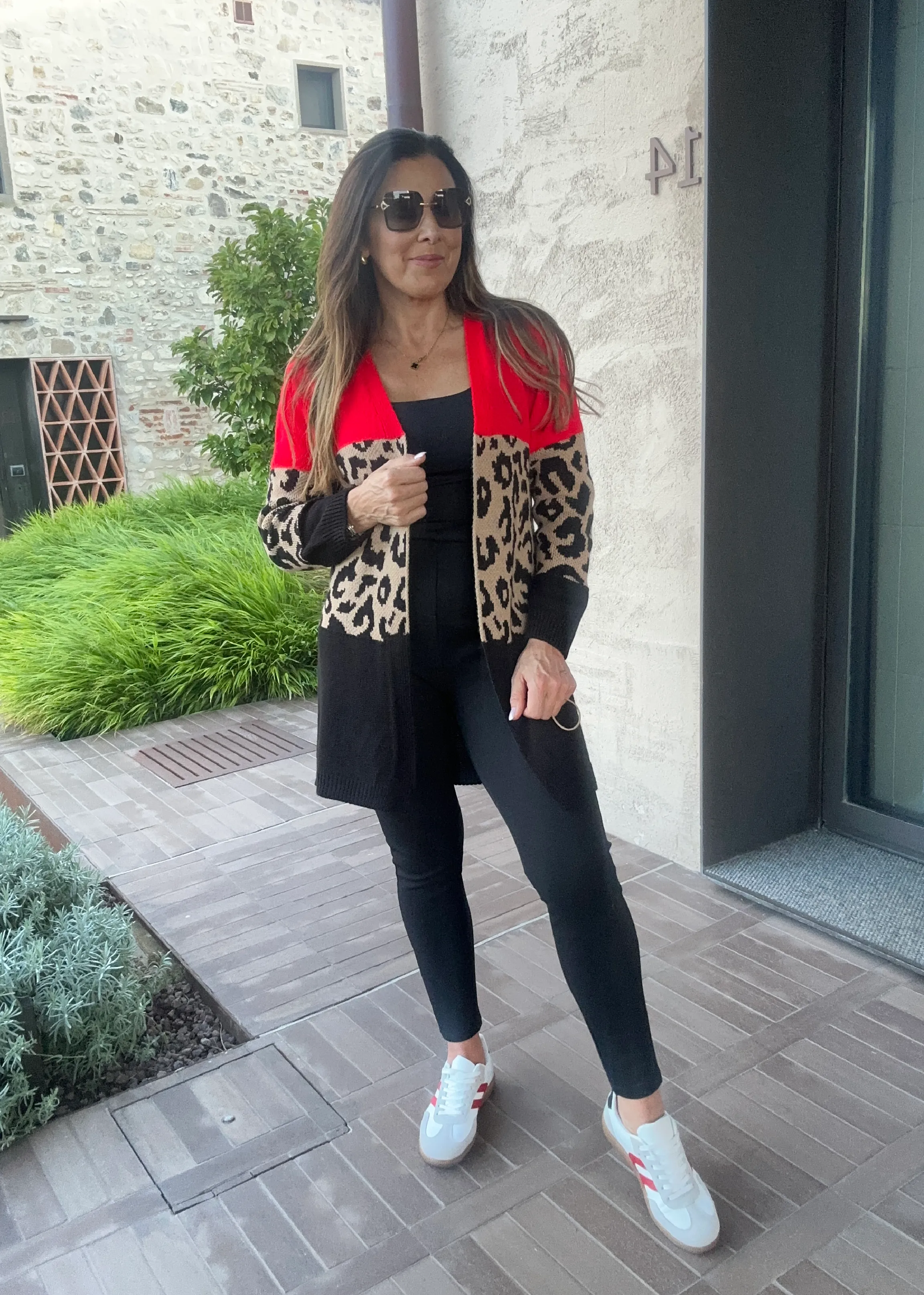 Juliette Red Leopard Panel Cardigan