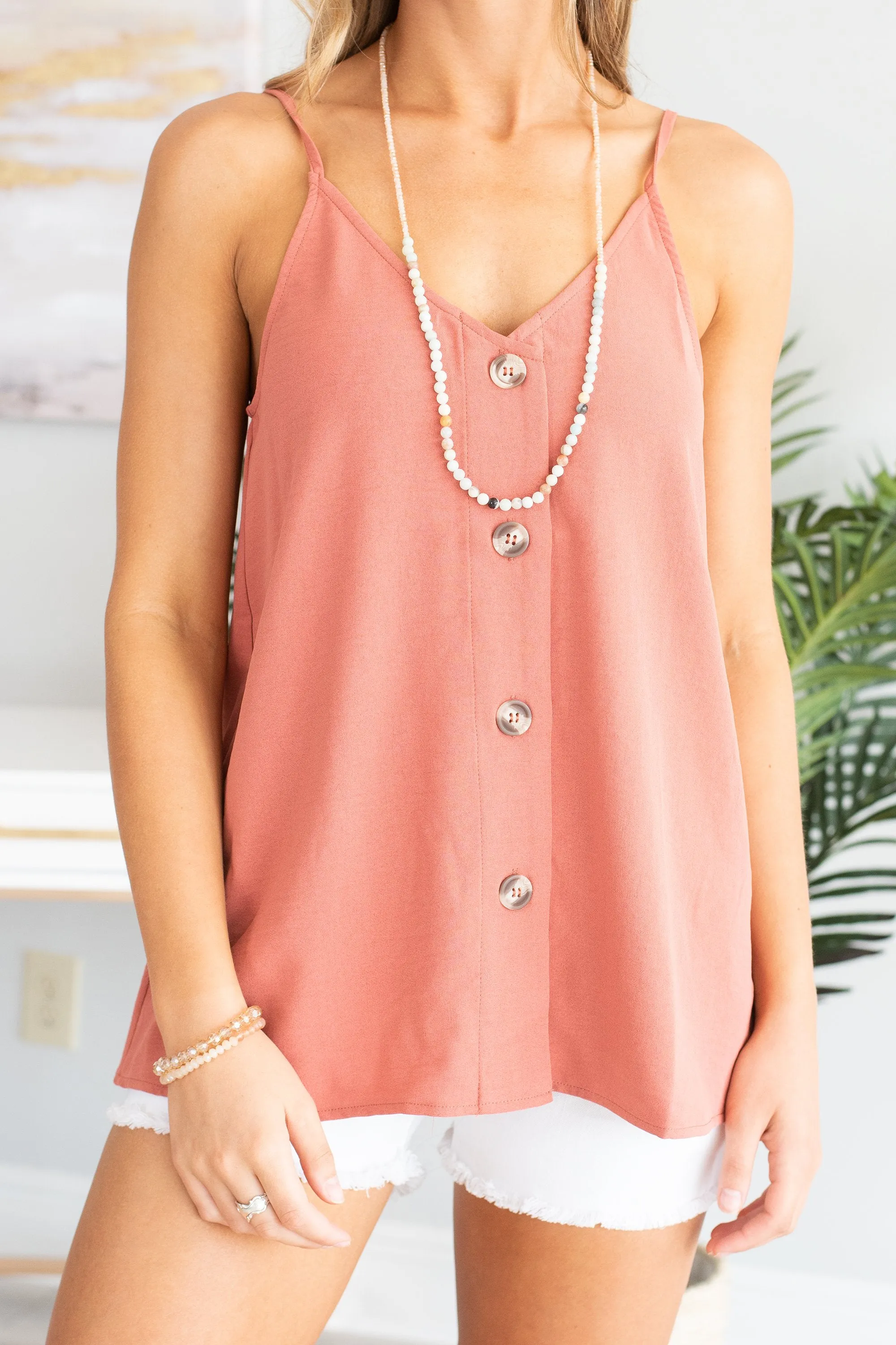 Just Take A Look Salmon Pink Button Tank