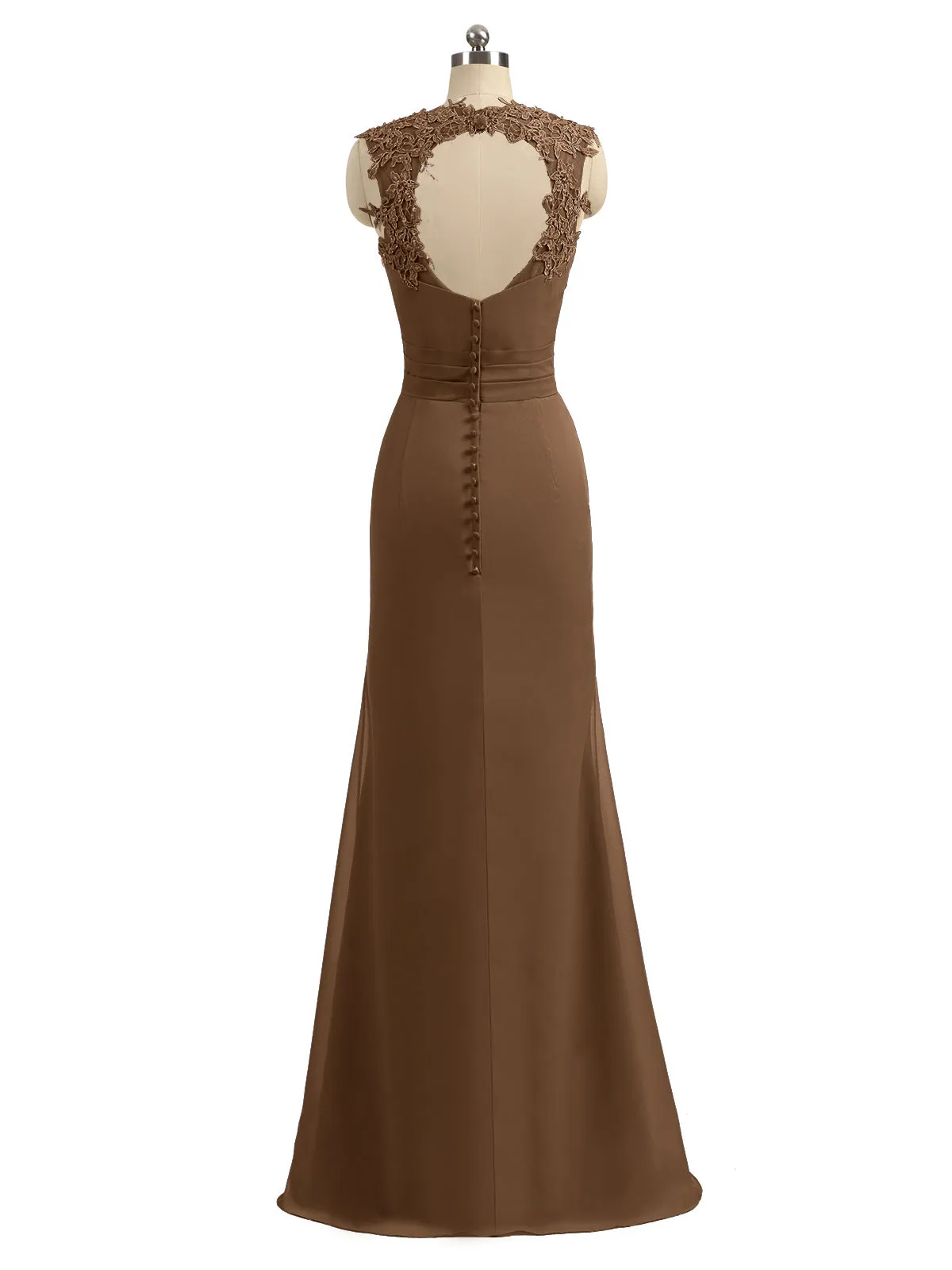 Lace Appliqued Strap Sheath Open Back Dress Brown Plus Size