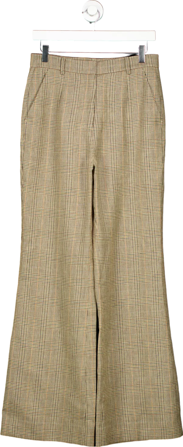 LILYSILK Beige Checkered Wide-Leg Trousers UK 10