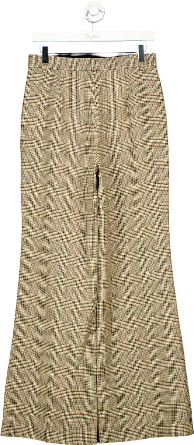 LILYSILK Beige Checkered Wide-Leg Trousers UK 10