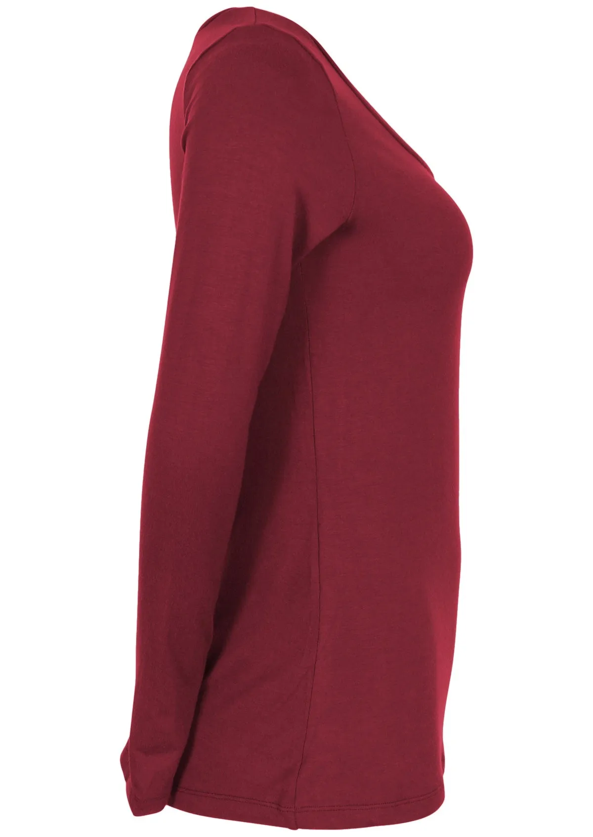 Long Sleeve Stretch V-neck Top Maroon