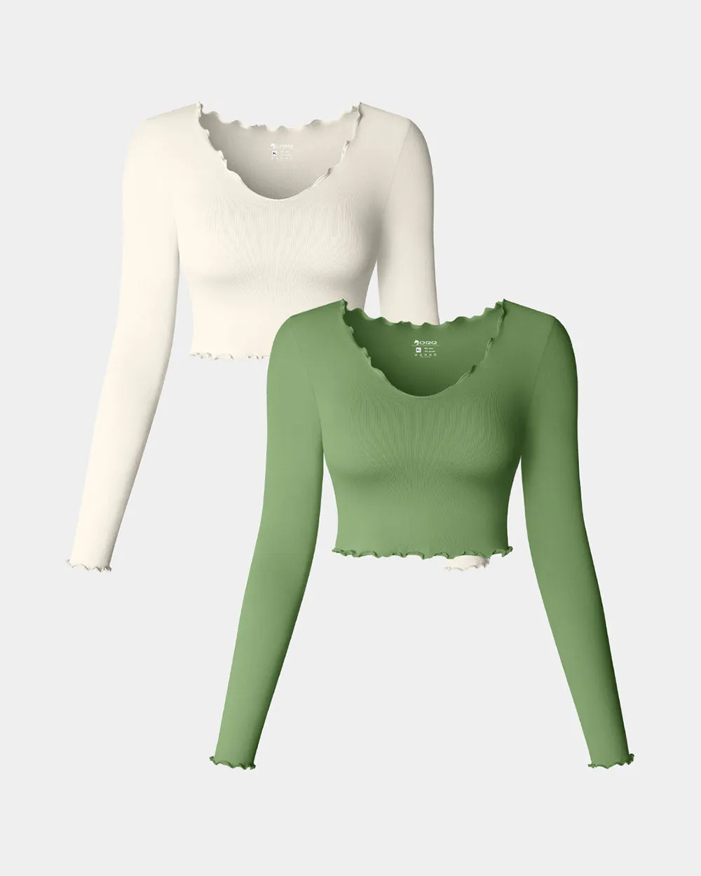 Long Sleeve V Neck Crop Tops Ruffled