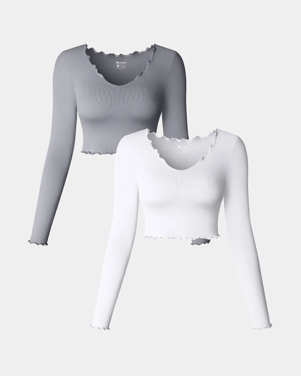 Long Sleeve V Neck Crop Tops Ruffled