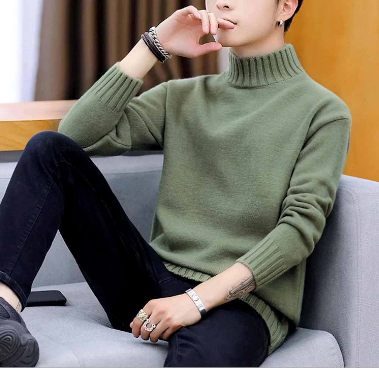 Mens Rib Knit Turtle Neck Sweater